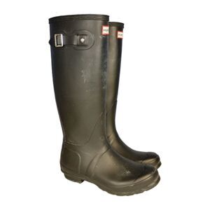 Hunter Tall Rain Boots Womens Black Rubber Waterproof Buckle Classic Size 7